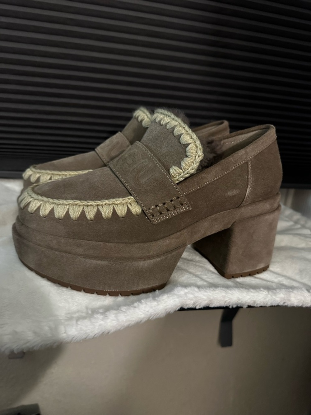 NEW MOU women's platform suede loafer in elephant grey - Picture 5 of 10